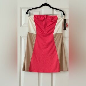 Tan DKNY Donna Karan Metro Colorblock Swim Dress Halter Cover Up Pink Tan